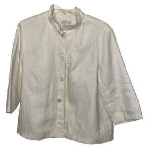 Coldwater Creek Cream White Linen Jacket Womens Size 10 Petite 10P